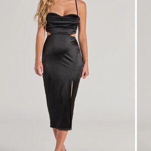 Windsor Leona Satin Lace-Up High Slit Midi Dress Small